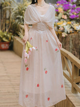 Load image into Gallery viewer, White Rose Polka Dots Deep V Neck Butterfly Sleeve Vintage Dress