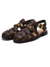 Load image into Gallery viewer, Brown Women&#39;s Flats Sandals Piont Toe Hollow Belt Leather Vintage Shoes