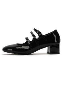 Women's Chunky Heel Mary Jane Square Toe Leather Vintage Shoes