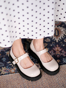 Black Women's Platform Shoes Square Toe Leather Vintage Shoes