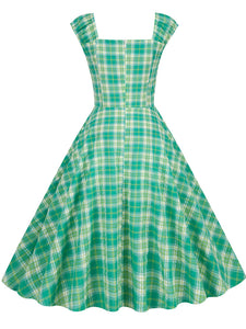Green Plaid Sleeveless 1950S Vinatge Cotton Dress