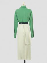 Load image into Gallery viewer, 2PS Green Vintage Lapel Shirt With Apricot Pleated Skirt Suit