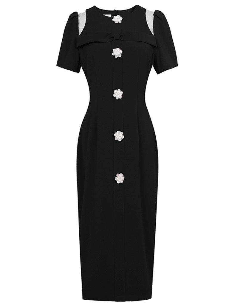 Black Vintage Style Cut Out Bow 1960S Dress