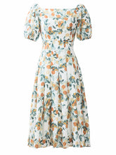 Load image into Gallery viewer, Floral Print Square Collar Puff Sleeve 1950S Dress