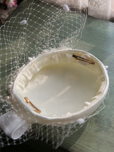 White Pearl Bow Tulle Vintage Lace 1950S Hat