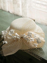 Load image into Gallery viewer, Beige Flower Bow Wedding Hat With Tulle Vintage Hat