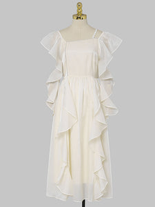 Apricot Ruffled PearlFairy Dress Light Luxury 1950S dress