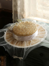 Load image into Gallery viewer, Straw Hat Beige With Bow Lace Tulle For Holiday