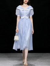 Load image into Gallery viewer, Baby Blue Big Shawl Collar Sweet Bow Vintage Princess Dress