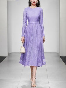 1950s Crew Neck Long Sleeve Hepburn Swing Lace Dress