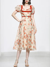 Load image into Gallery viewer, Romantic Rose Manor Retro Lantern Sleeve Wavy Organza Dress