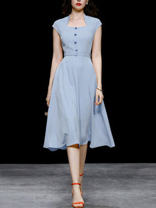 Retro Square Collar Hepburn Style Waist-length High-waisted Vintage 1950S Dress