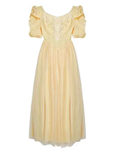 Load image into Gallery viewer, Yellow Lace V Neck Vintage Princess Puff Sleeve Maxi Evening Dress