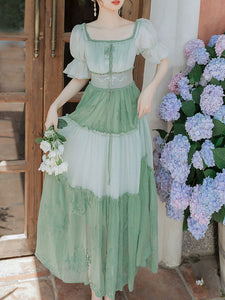 Green Square Collar Garden Vintage Dress