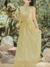 Load image into Gallery viewer, Yellow Floral Print Fuffles Vintage Princess Chiffon Maxi Dress