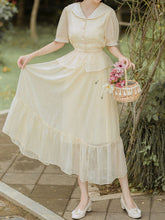 Load image into Gallery viewer, 2PS Pastel Yellow  Sailor Collar Wasp Waist Blouse And Swing Skirt Suits