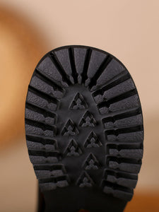 Black Women's Platform Shoes Square Toe Leather Vintage Shoes