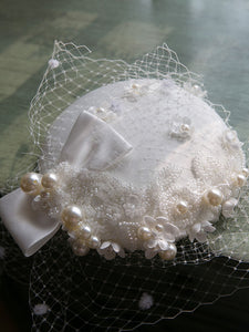 White Pearl Bow Tulle Vintage Lace 1950S Hat