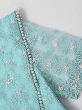 Load image into Gallery viewer, Vintage Teal Short Sleeve Pearl Neck Waist Embroidered Dress
