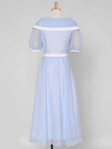 Baby Blue Big Shawl Collar Sweet Bow Vintage Princess Dress