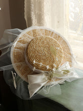 Load image into Gallery viewer, Straw Hat Beige With Bow Lace Tulle For Holiday