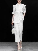 Load image into Gallery viewer, 2PS Casual White Shirt And White Wide Leg Pants Ninth Pants Pants Set