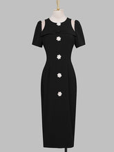 Load image into Gallery viewer, Black Vintage Style Cut Out Bow 1960S Dress