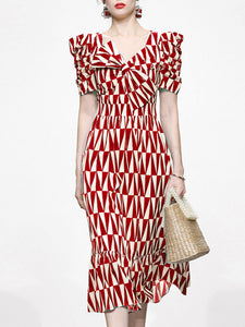 Red Irregular Graphic Bowknot 1950S Summer Dress