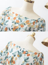 Load image into Gallery viewer, Floral Print Square Collar Puff Sleeve 1950S Dress
