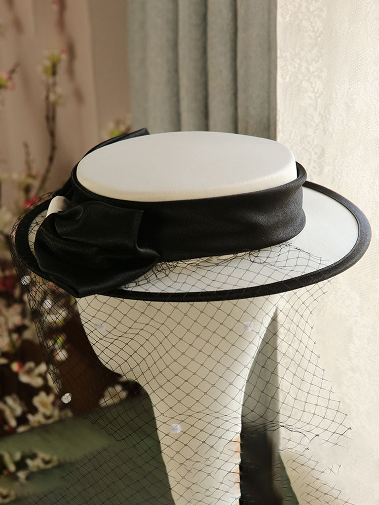 White And Black Big Bow Audrey Hepburn Same Style 1950S Hat  display picture 1