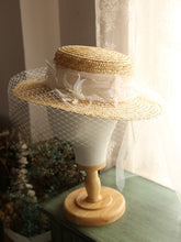 Load image into Gallery viewer, Straw Hat Beige With Long Lace Tulle For Holiday