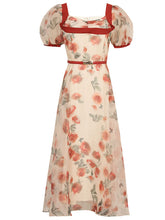 Load image into Gallery viewer, Romantic Rose Manor Retro Lantern Sleeve Wavy Organza Dress