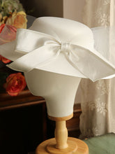 Load image into Gallery viewer, White Big Bow Wedding Hat With Tulle Vintage Hat