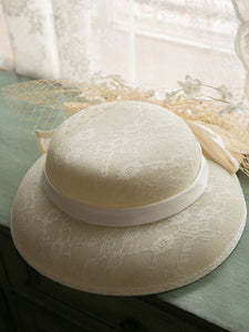 Beige Flower Bow Wedding Hat With Tulle Vintage Hat