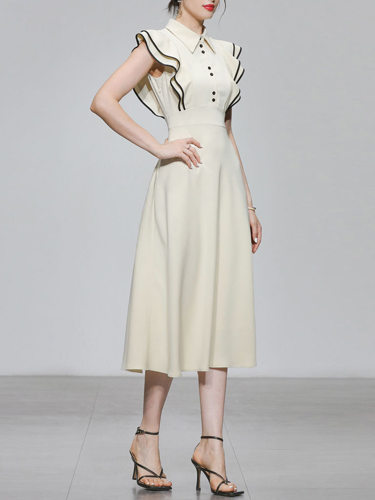 Apricot Ruffles Butterfly Sleeves With Black Edges 1950S Swing Dress Jolly Vintage