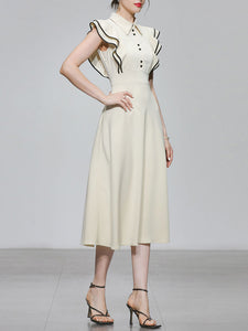 Apricot Ruffles Butterfly Sleeves With Black Edges 1950S Swing Dress