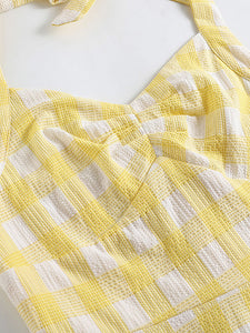 Yellow Plaid Halter Classis Vintage Style 1950S Dress
