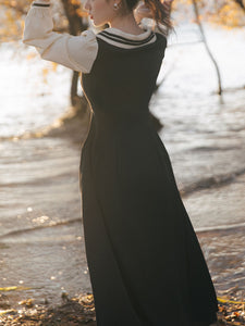 Black Sailor Collar Long Sleeve Swing Vintage Dress