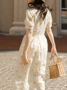 Sweet Apricot Leaf Embroidered Princess Corset Vintage Dress