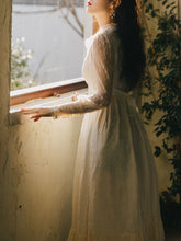 Load image into Gallery viewer, Apricot Ruffles Lace Semi Sheer Long Sleeve Vintage 1950S Swing Victoria&#39;s Fairy Dress