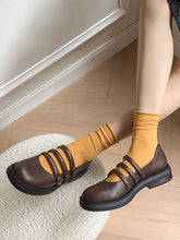 Load image into Gallery viewer, White Women&#39;s Chunky Heel Mary Jane Square Toe Leather Vintage Shoes