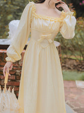 Load image into Gallery viewer, Yellow Pearl Square Neck Lace 1950S Swing Dress
