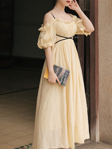 Yellow Off Shoulder Gentle And Soft Vintage Party Dress