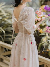 Load image into Gallery viewer, White Rose Polka Dots Deep V Neck Butterfly Sleeve Vintage Dress