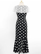 Load image into Gallery viewer, Black And White Polka Dot Vintage Lotus Leaf Cape Waist Slim Elegant Fishtail Dress