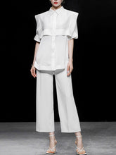 Load image into Gallery viewer, 2PS Casual White Shirt And White Wide Leg Pants Ninth Pants Pants Set