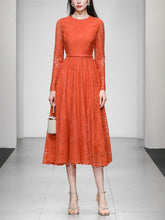 Load image into Gallery viewer, 1950s Crew Neck Long Sleeve Hepburn Swing Lace Dress