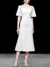 Load image into Gallery viewer, White Lace Short Sleeve Cape High Waist Fishtail Dress