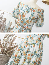 Load image into Gallery viewer, Floral Print Square Collar Puff Sleeve 1950S Dress
