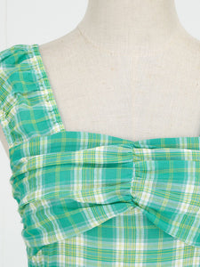 Green Plaid Sleeveless 1950S Vinatge Cotton Dress